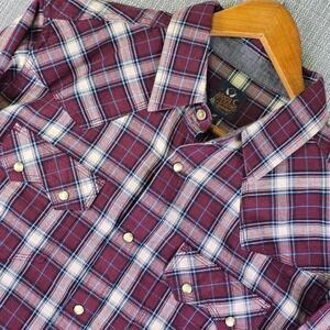 Moonshine Spirit Brad Paisley Western Pearl Snap Shirt Mens Medium Maroon Plaid